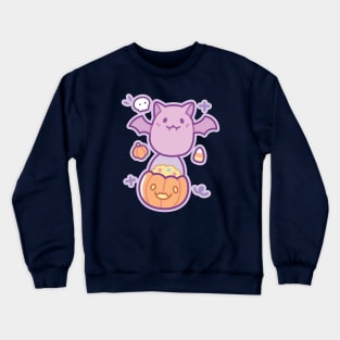 Cute Bat With Pumpkin Halloween Crewneck Sweatshirt